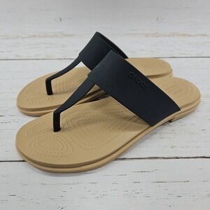 Crocs Tulum Womens Size 4 Black Flip Flop T Strap‎ Slide Sandal Beach 206752